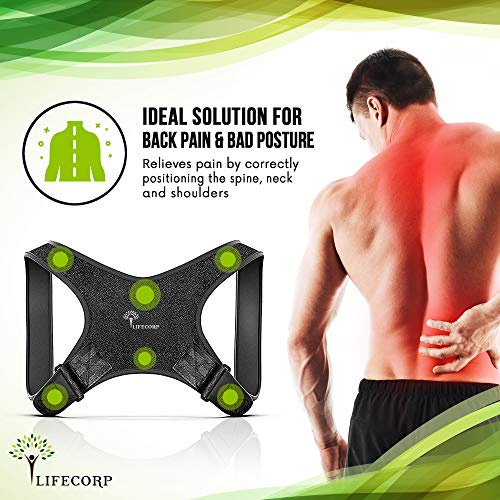 LIFECORP Corrector de Postura Espalda – Rectificador de espalda para hombre y mujer – Corsé de apoyo para hombros, dolor de espalda, thorácico, cuello y columna, soporte de espalda deportivo y oficina