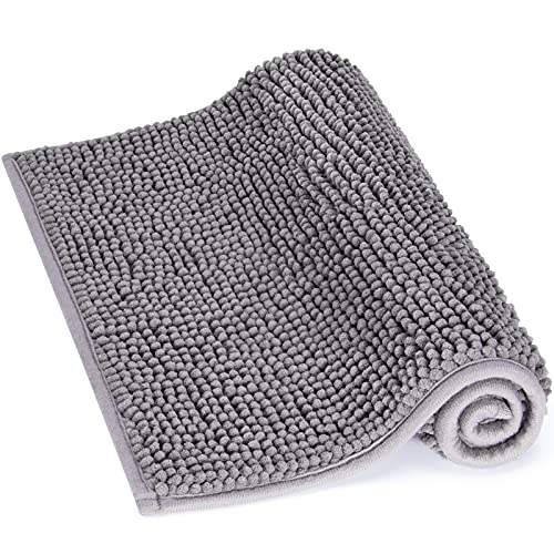 Lifewit Alfombra De Baño Cocina Mascota Alfombrilla De Baño Antideslizante Multifuncional Felpa Chenille Suave Cómoda Y Súper Absorbente Gris 61 x 43 cm