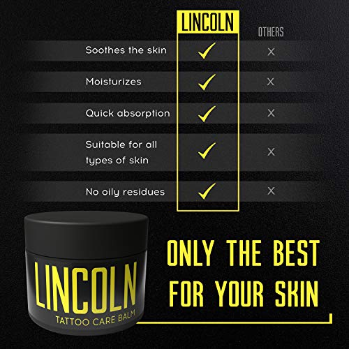 LINCOLN Bálsamo para Tatuajes - Tattoo Balm, Calma Irritaciones e Hidrata la Piel - Eficaz Crema Tatuajes Post Tattoo con Manteca de Karité y Manteca de Cacao - Crema para Tatuajes 100% Natural, 100g