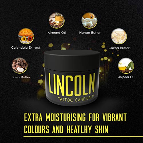 LINCOLN Bálsamo para Tatuajes - Tattoo Balm, Calma Irritaciones e Hidrata la Piel - Eficaz Crema Tatuajes Post Tattoo con Manteca de Karité y Manteca de Cacao - Crema para Tatuajes 100% Natural, 100g