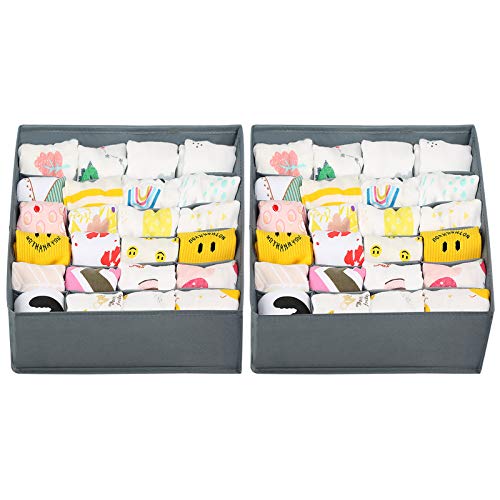 LinStyle Organizador Cajones, 2 Pcs Plegable Organizador de Ropa Interior, 24 Compartimentos Organizador Calcetines para Almacenar Calcetines, Sostenes, Corbatas, Bufandas