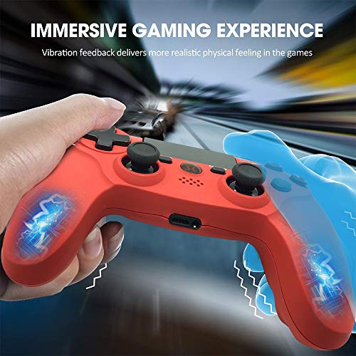 Lioeo Mando para PS4 Inalambricos, Mando para PS4 Gamepad de Doble Vibración Shcok Six-Axis con Touch Pad y Conector de Audio para Playstation 4 / PS3 / PC (Rojo)