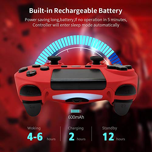 Lioeo Mando para PS4 Inalambricos, Mando para PS4 Gamepad de Doble Vibración Shcok Six-Axis con Touch Pad y Conector de Audio para Playstation 4 / PS3 / PC (Rojo)