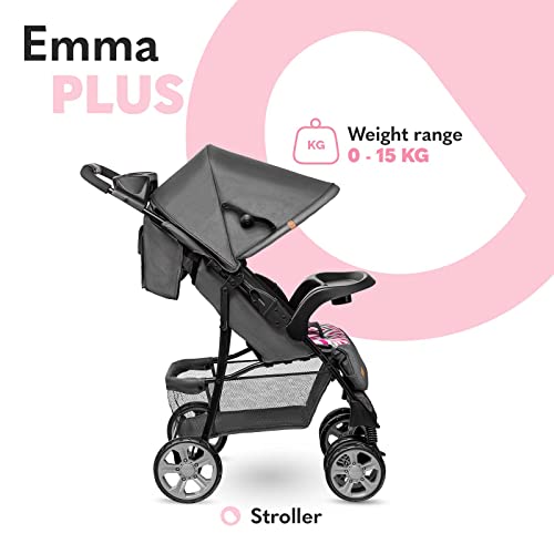 LIONELO Emma Plus Silla de paseo 68 x 49,5 x 101 cm hasta 15 kg 6-36M Respaldo ajustable Cinturón de seguridad de 5 puntos Capucha profunda Organizador para padres Pink Scandi