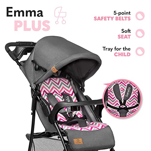 LIONELO Emma Plus Silla de paseo 68 x 49,5 x 101 cm hasta 15 kg 6-36M Respaldo ajustable Cinturón de seguridad de 5 puntos Capucha profunda Organizador para padres Pink Scandi