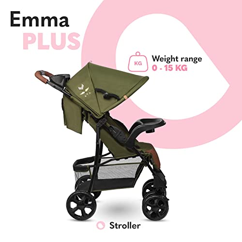 LIONELO Emma Plus Silla de paseo hasta 15 kg 6-36M Respaldo ajustable Cinturón de seguridad de 5 puntos Capucha profunda Organizador para padres Cesta grande para la compra