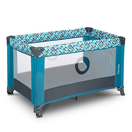 LIONELO Stefi Cuna Bebe Parque Infantil Bebe Apertura Lateral colchoneta protección contra el Plegado LockGuard Lados de Tela de Malla Bolso de Transporte (Turquesa)