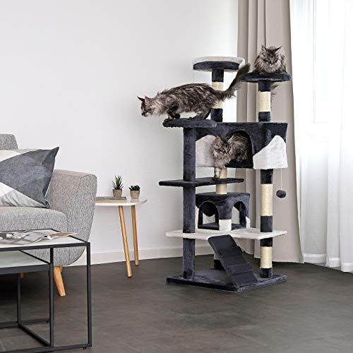 lionto Árbol rascador para Gatos, Altura 130 cm Gris-Blanco