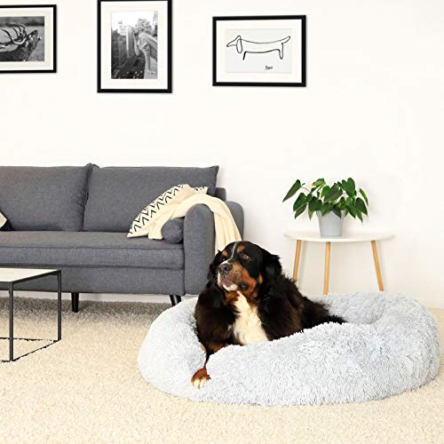 lionto by dibea Cama perros redonda cojín gatos sofá para perros donut (4XL) Ø 120 cm Gris claro