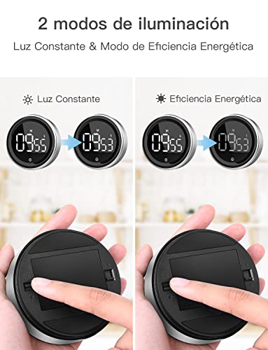 LIORQUE Temporizador de Cocina Digital, Cronómetro Temporizador de Cuenta Atrás 2 en 1, Pantalla LED, 2 Niveles de Brillo, 3 Niveles de Volumen, Imán con Almohadilla de Silicona (Pilas inluidas)