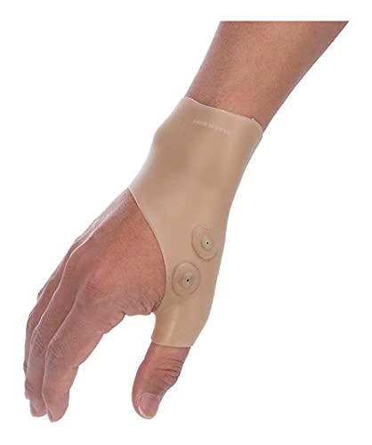 LIXBD Guantes magnéticos de terapia de silicona con agujero para el pulgar para aliviar el dolor de la artritis de la mano, color beige