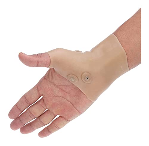 LIXBD Guantes magnéticos de terapia de silicona con agujero para el pulgar para aliviar el dolor de la artritis de la mano, color beige