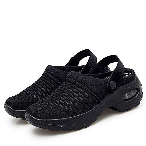 LKSDJ Zapatos de Deslizamiento con cojín de Aire Informales y Transpirables para Mujer, Sandalias ortopédicas para Caminar, Zapatos de jardín con cojín de Aire de Malla Black 39