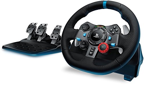 Logitech G G29 Volante y Pedales de Carrera, Force Feedback, para PS5, PS4, PC y MAC y Palanca de Cambio para Volante, 6 Velocidades, Marcha Atrás a Presion, Acero y Cuero auténtico