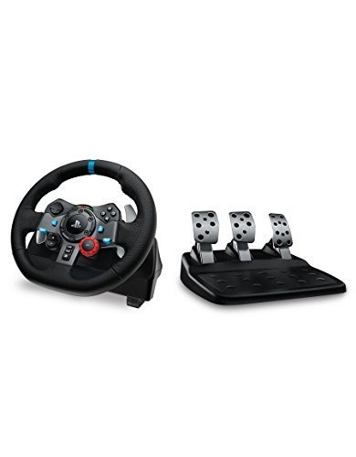 Logitech G G29 Volante y Pedales de Carrera, Force Feedback, para PS5, PS4, PC y MAC y Palanca de Cambio para Volante, 6 Velocidades, Marcha Atrás a Presion, Acero y Cuero auténtico