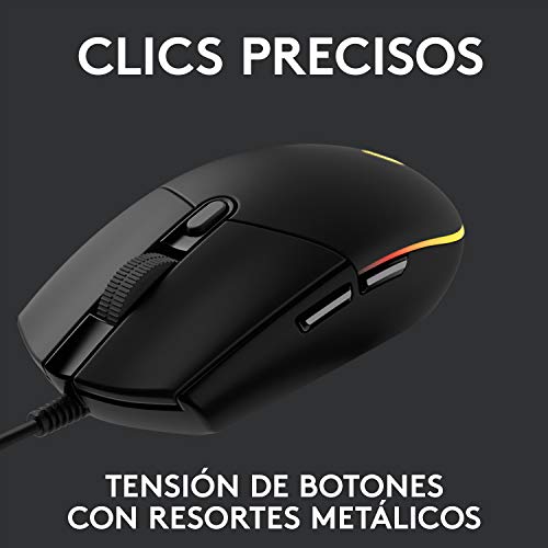 Logitech G203 LIGHTSYNC Ratón Gaming con Iluminación RGB Personalizable, 6 Botones Programables, Captor 8K para Gaming, Seguimiento de hasta 8,000 DPI, Ultra-ligero - Negro