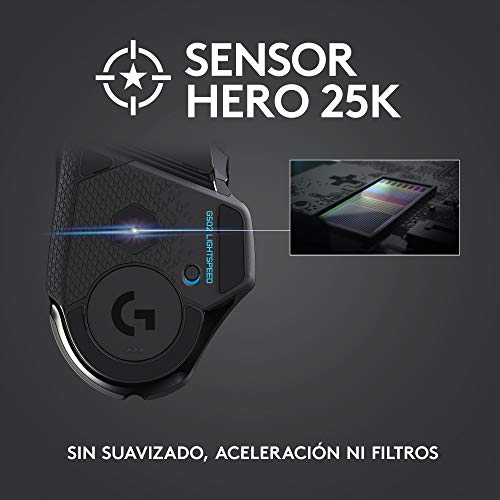 Logitech G502 LIGHTSPEED Ratón Gaming Inalámbrico, Captor HERO 25K, 25,600 DPI, RGB, Peso Reducido, 11 Botones Programables, Batería Larga Duración, POWERPLAY-compatibile, PC, Negro