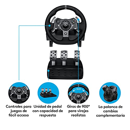 Logitech G920 Driving Force Volante de Carreras y Pedales, Force Feedback, Aluminio Anodizado, Palancas de cambio, Volante de Cuero, Pedales Ajustables, Xbox Series X|S, Xbox One, PC - Negro