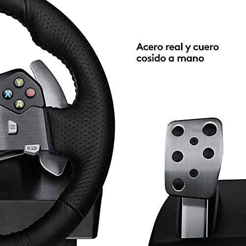 Logitech G920 Driving Force Volante de Carreras y Pedales, Force Feedback, Aluminio Anodizado, Palancas de cambio, Volante de Cuero, Pedales Ajustables, Xbox Series X|S, Xbox One, PC - Negro