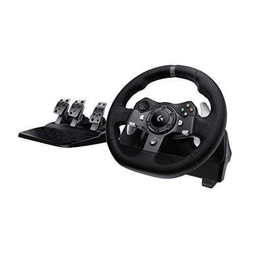 Logitech G920 Driving Force Volante de Carreras y Pedales, Force Feedback, Aluminio Anodizado, Palancas de cambio, Volante de Cuero, Pedales Ajustables, Xbox Series X|S, Xbox One, PC - Negro