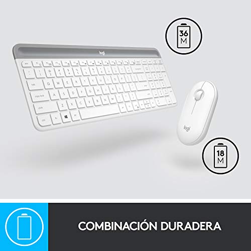 Logitech MK470 Combo Teclado y Ratón Inalámbrico para Windows, 2.4 GHz con Receptor USB, Diseño Compacto, Batería de Adecuada Duración, Disposición QWERTY Español, Blanco