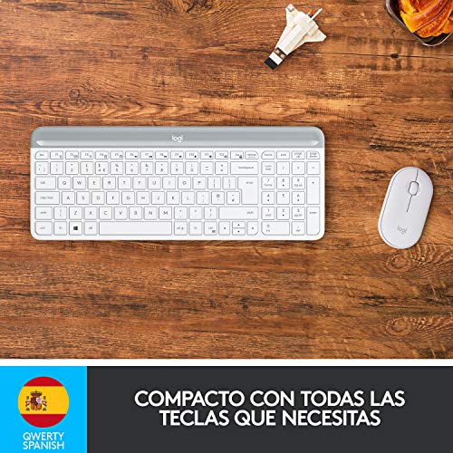 Logitech MK470 Combo Teclado y Ratón Inalámbrico para Windows, 2.4 GHz con Receptor USB, Diseño Compacto, Batería de Adecuada Duración, Disposición QWERTY Español, Blanco