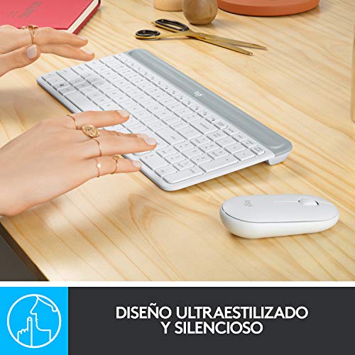 Logitech MK470 Combo Teclado y Ratón Inalámbrico para Windows, 2.4 GHz con Receptor USB, Diseño Compacto, Batería de Adecuada Duración, Disposición QWERTY Español, Blanco