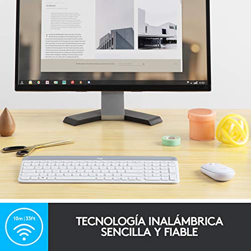 Logitech MK470 Combo Teclado y Ratón Inalámbrico para Windows, 2.4 GHz con Receptor USB, Diseño Compacto, Batería de Adecuada Duración, Disposición QWERTY Español, Blanco