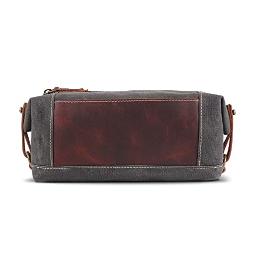 LONDO Neceser de Piel auténtica y Lona, Bolsa de Aseo de Viaje, marrón Oscuro, Talla única, Unisex