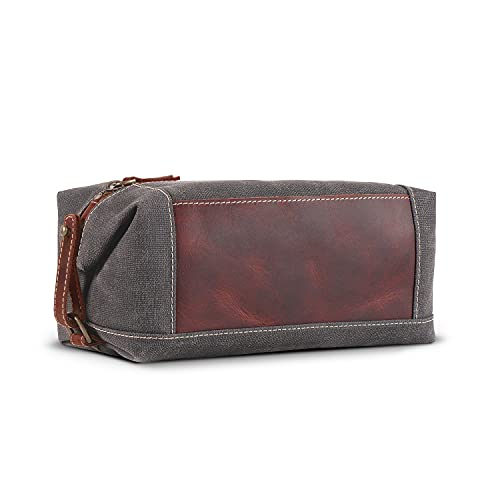 LONDO Neceser de Piel auténtica y Lona, Bolsa de Aseo de Viaje, marrón Oscuro, Talla única, Unisex