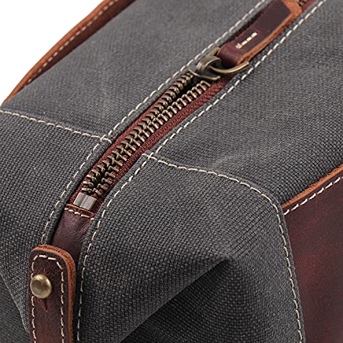 LONDO Neceser de Piel auténtica y Lona, Bolsa de Aseo de Viaje, marrón Oscuro, Talla única, Unisex