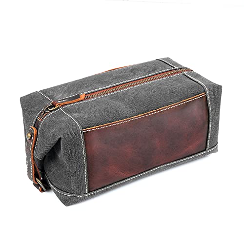 LONDO Neceser de Piel auténtica y Lona, Bolsa de Aseo de Viaje, marrón Oscuro, Talla única, Unisex