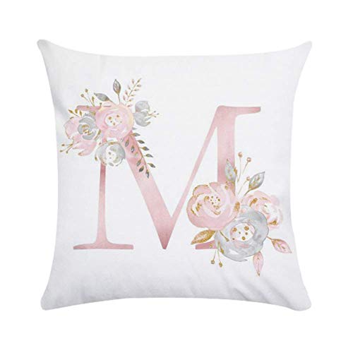 Longzhuo 45 x 45 cm / 30 x 50 cm habitación Infantil Nombre decoración 26 Carta A-Z Almohada Inglés Alfabeto poliéster cojín Cubierta para sofá decoración Flor Almohada, marrón, M