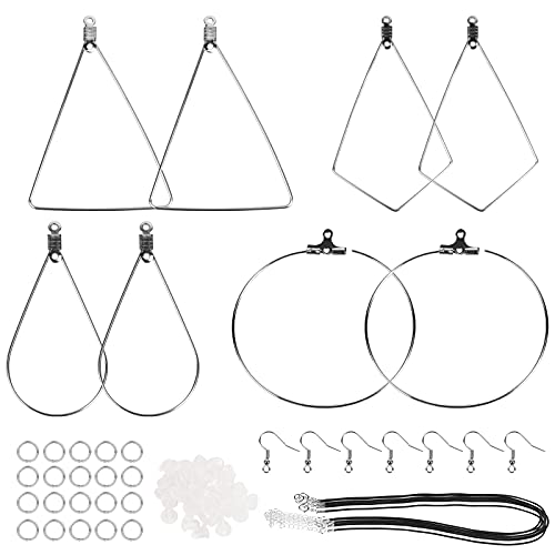 LOPOTIN 270 pcs Bases de Colgante de Pendientes, Accesorio de Pendientes Metal, Bases de Colgante Joyas, Accesorio de Pendientes Redondos en Forma Redonda Diamante Triangulos para DIY Pendiente.