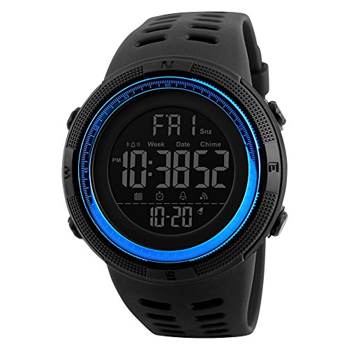 Los hombres de cuarzo reloj de pulsera con alarma Cronómetro Digital Reloj Deportivo Dual tiempo zona cuenta atrás el luz de fondo Calendario Fecha relojes