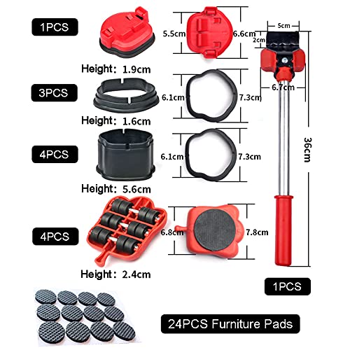 LOVECENTRAL Kit de Ruedas para Mover Muebles Pesados (13 piezas), Juego de Elevador de Muebles con 4 Ruedas de 360 Grados, 24 Pcs Alfombrillas Redondas para Proteger Muebles como Sillas.