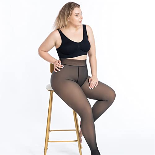 LSHAN Medias con Forro Polar para Mujer Medias de Felpa térmica de Invierno de Cintura Alta de Tallas Grandes Pantimedias translúcidas cálidas de Talla Grande Polainas Gruesas