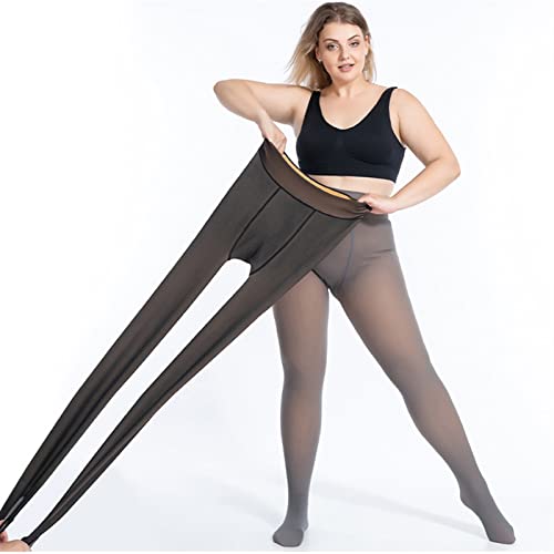 LSHAN Medias con Forro Polar para Mujer Medias de Felpa térmica de Invierno de Cintura Alta de Tallas Grandes Pantimedias translúcidas cálidas de Talla Grande Polainas Gruesas