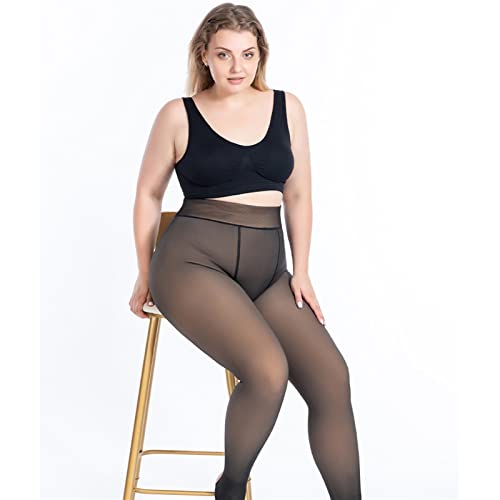 LSHAN Medias con Forro Polar para Mujer Medias de Felpa térmica de Invierno de Cintura Alta de Tallas Grandes Pantimedias translúcidas cálidas de Talla Grande Polainas Gruesas