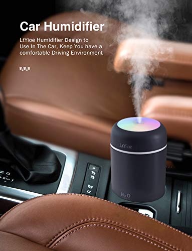 LtYioe Humidificador, Mini Humidificador con Alimentación USB, Función de luz Nocturna y apagado automático, 2 modos de niebla y ncionamiento silencioso, para para hogar, Oficina, Cochea(Negro)