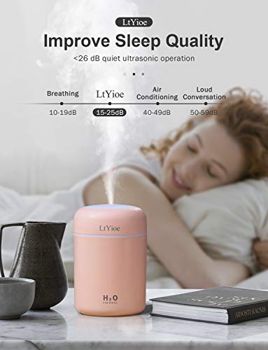 LtYioe Humidificador, Mini Humidificador con Alimentación USB, Función de luz Nocturna y apagado automático, 2 modos y humidificador ultrasónico silencioso para coche hogar oficina(rosa chiaro)