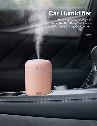 LtYioe Humidificador, Mini Humidificador con Alimentación USB, Función de luz Nocturna y apagado automático, 2 modos y humidificador ultrasónico silencioso para coche hogar oficina(rosa chiaro)