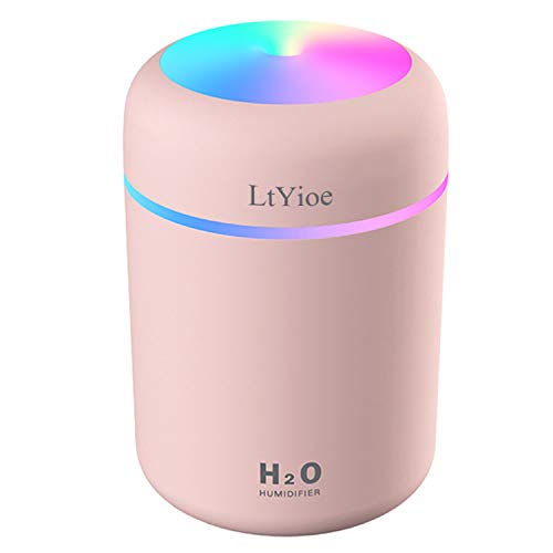 LtYioe Humidificador, Mini Humidificador con Alimentación USB, Función de luz Nocturna y apagado automático, 2 modos y humidificador ultrasónico silencioso para coche hogar oficina(rosa chiaro)