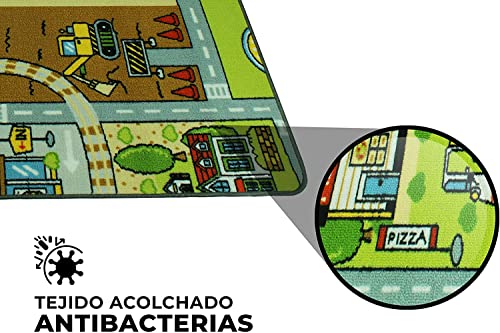 LucaHome – Alfombra Infantil Carretera, Juegos, Ciudad, alcolchada | Alfombra Infantil Plegable | Alfombra Juegos Circuito Coches con Base Antideslizante | Alfombra Carretera Coches 100 x 140cm