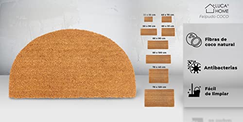 LucaHome - Felpudo de Coco Natural 40x70cm semiluna con Base Antideslizante, Felpudo de Coco Liso. Felpudo Absorbente Entrada casa, Ideal para Puerta Exterior o Pasillo