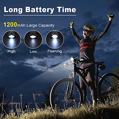 Luces Bicicleta, 3 + 5 Modos Luces Delanteras y Traseras Recargables USB para Bicicleta con1200mAh, Campana, IP65 Impermeable Luz LED Bicicleta para Ciclismo de montaña y Carretera