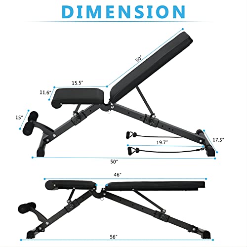 luckeu Banco de Pesas Ajustable, Banco de musculacion para Entrenamiento de Cuerpo Entero, Banco de pesas multifunción para abdominales y entrenamiento de fuerza en casa