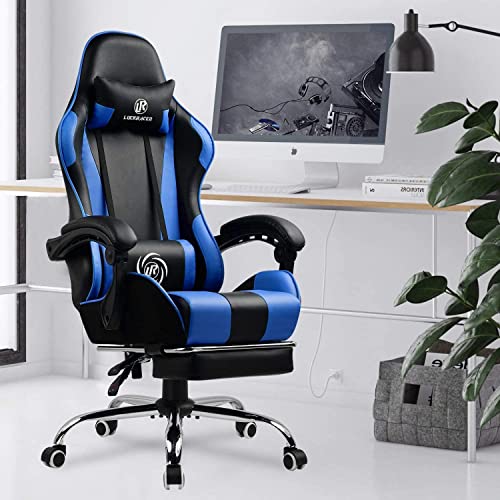 LUCKRACER Silla Gaming Escritorio con Reposapiés Oficina Cojín Lumbar para Masaje Reposabrazos de Carreras Respaldo Alto de Cuero PU