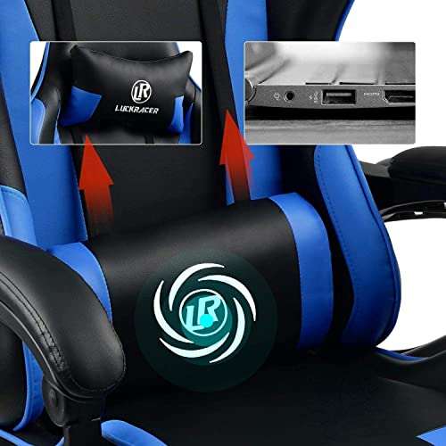 LUCKRACER Silla Gaming Escritorio con Reposapiés Oficina Cojín Lumbar para Masaje Reposabrazos de Carreras Respaldo Alto de Cuero PU