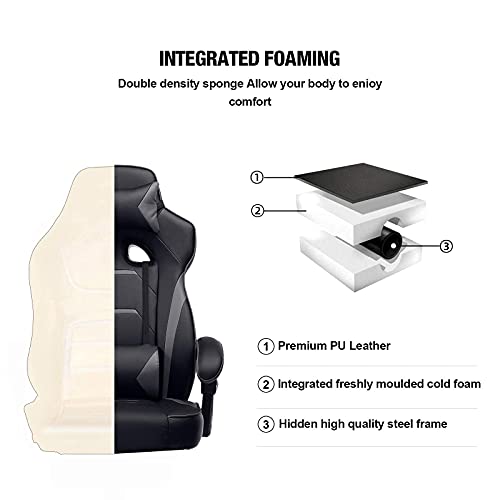 LUCKRACER Silla Gaming, Silla Gaming Reposapiés, Silla Ergonómico, Silla Gamer, Silla Oficina con Cojín Lumbar y Respaldo Reclinable (Gris)